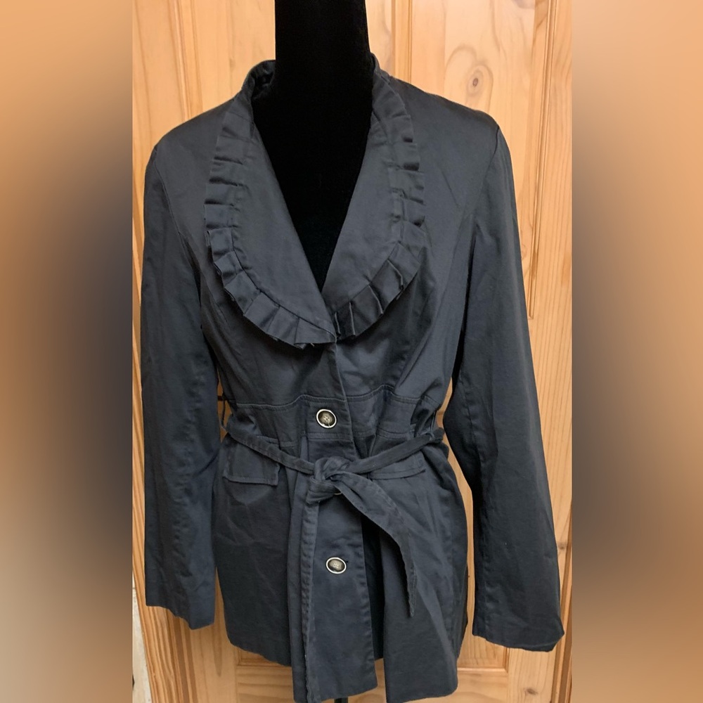 COPY - Marina Luna Black Trench Coat with Ruffled Collar